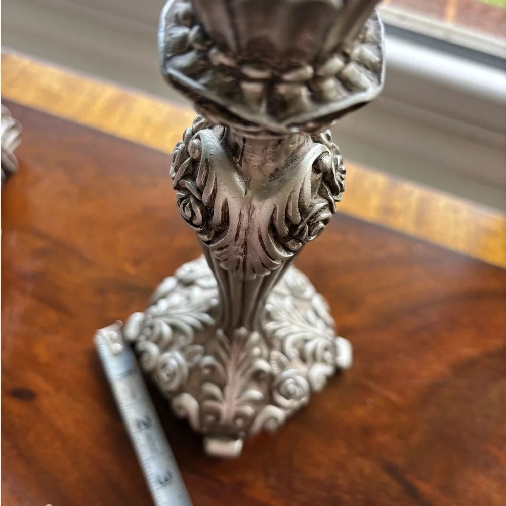 Vintage Pink Taper Candles with Silver Candle Holders